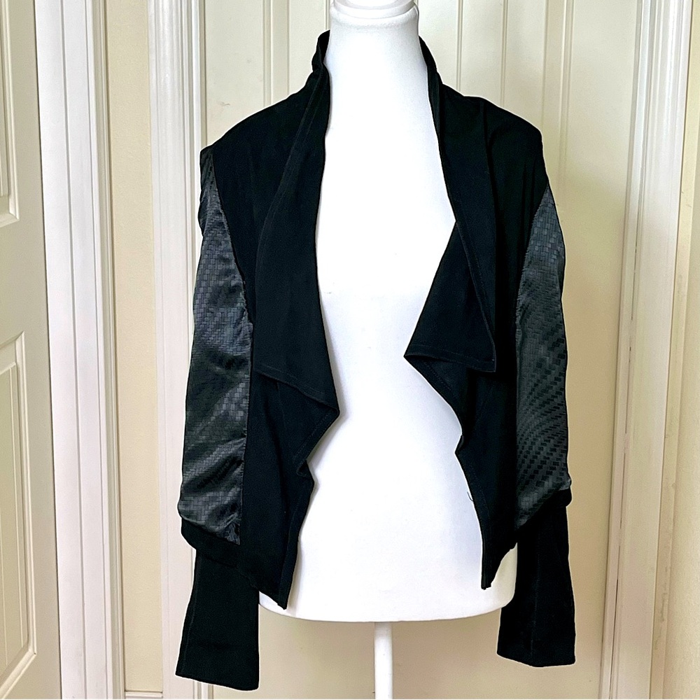Cole Haan Women’s Suede Open Front Jacket Black Size S Bohemian Quiet Luxury - Picture 6 of 9